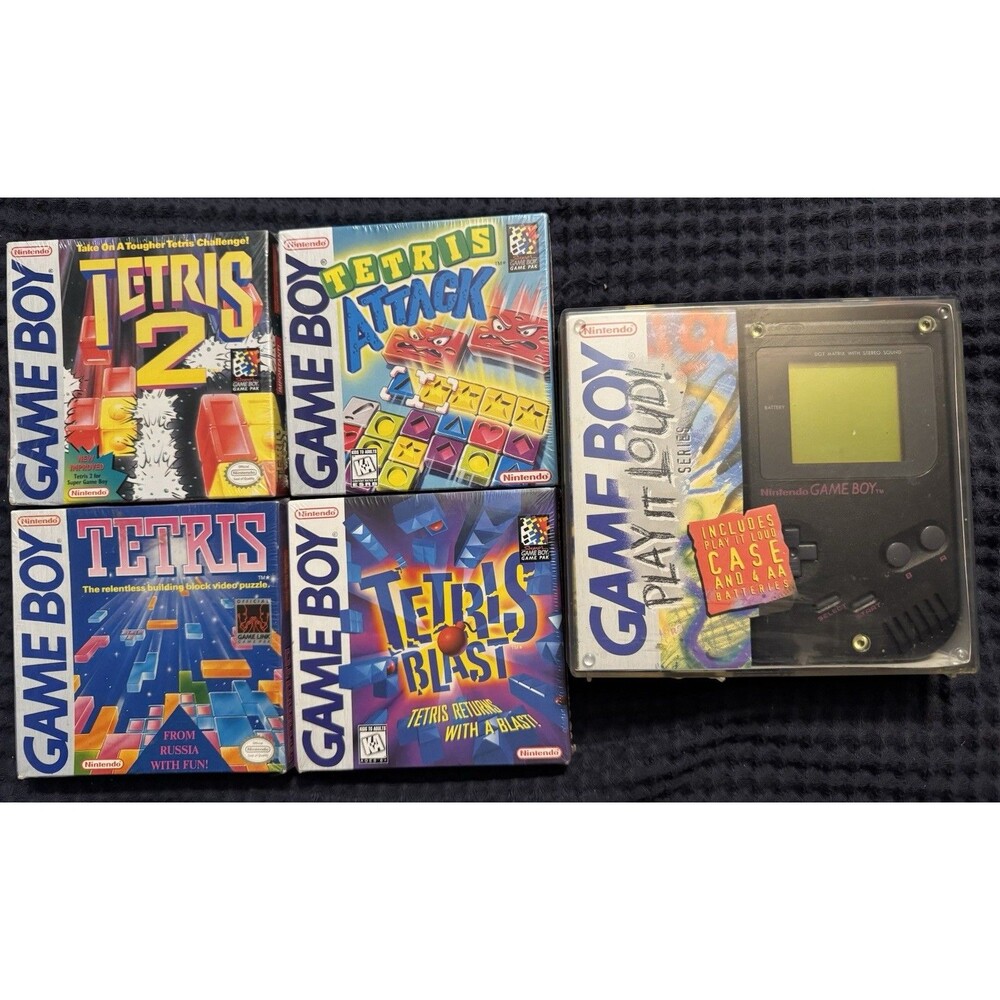 Game Boy Original Play It Loud Plus 4 Tetris Games All Sealed! Rare!
